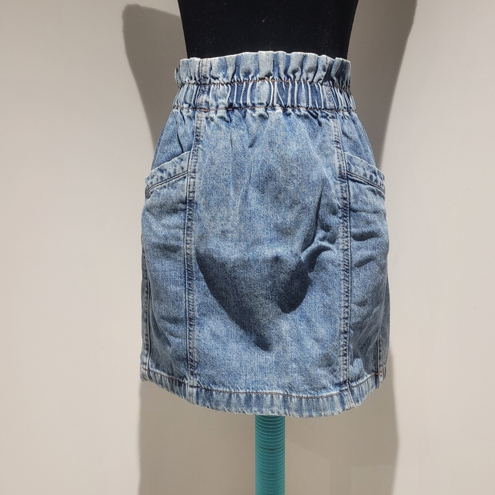 Dynamite Women's Cotton High Elastic Waist Casual Denim Mini Skirt Size XS Blue